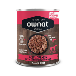 Alimento para perros OWNAT WETLINE - Buey y Salmón 395G